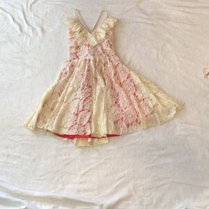 Chelsea & Violet, XS, Ivory Lace Overlay Coral Lined Sundress